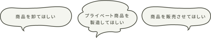 商品を卸てほしい プライベート商品を製造してほしい 商品を販売させてほしい